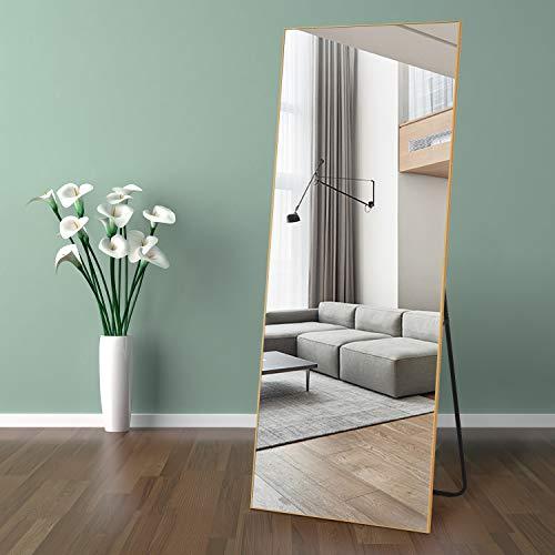self Full Length Floor Mirror 65"×22" Metal Aluminum Alloy Frame Floor Mirror with Standing Holde Standing Hanging or Leaning Against Wall Mirror（Golden）