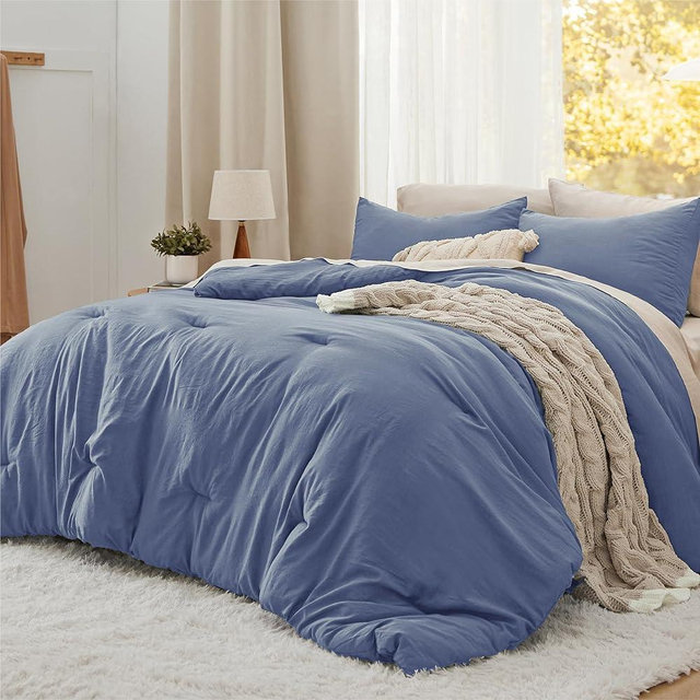 Bedsure California King Size Comforter Set, Blue Soft Prewashed Bedding for All Seasons, 3 Pieces GentleSoft™ Down Alternative Bed Set, 1 Lightweight Comforter (104"x96") and 2 Pillowcases (20"x36")