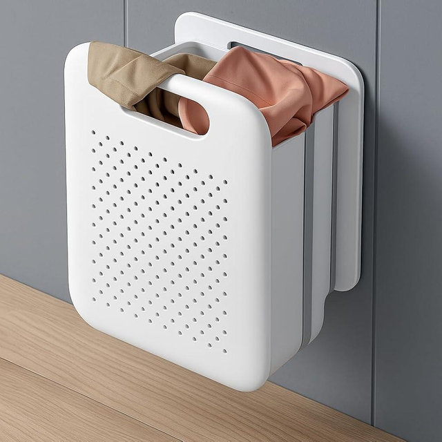 15L (4 Gallon) Compact Collapsible Laundry Basket - Space-Saving Hamper with Wall-Mounted Design, Portable Hanging Organizer for Small Spaces and Apartment - Ideal for Towels and Clothes (White)
