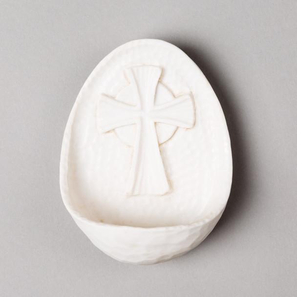 Antique White Cross Holy Water Font