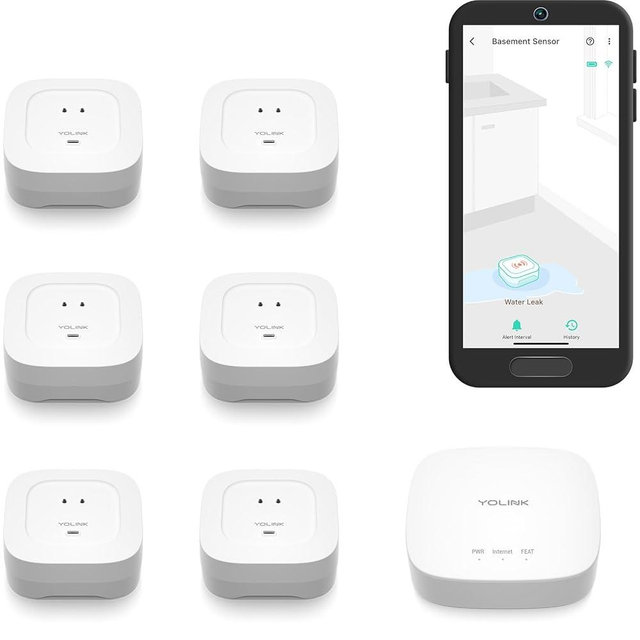 YoLink Water Leak Starter Kit: Hub + 6 Leak Sensor 4 (105 dB Siren), LoRa Long-Range, App/SMS/Email Alerts, D2D Offline, 2 AAA Up to 5-Year Battery, Compatible with Alexa/IFTTT/Home Assistant
