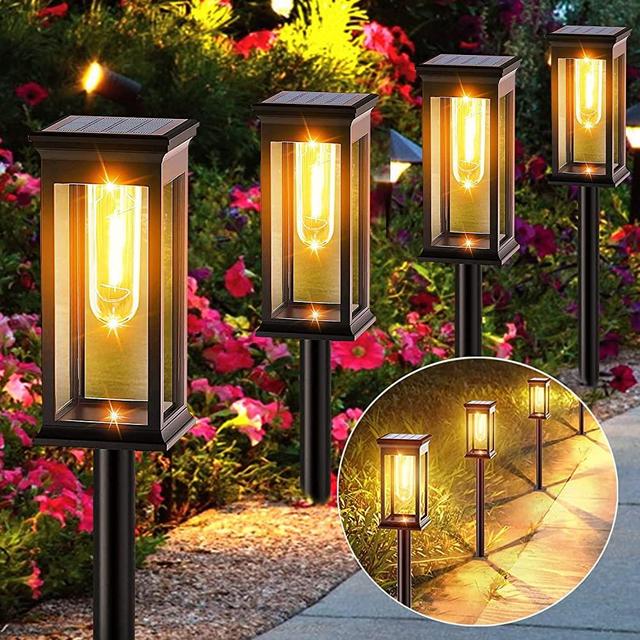 Amzxart Solar Pathway Lights, 6 Pack Solar Lights Outdoor Waterproof IP65, Auto On/Off Solar Powered Garden Lights for Walkway Yard Backyard Lawn Landscape Lighting Decorative