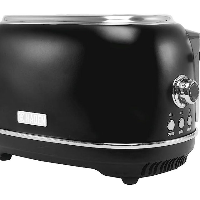 Haden Heritage Toaster, Wide Slot with Removable Crumb Tray and Settings (Black/Chrome, 2 Slice)