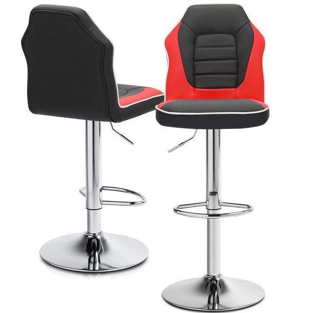 Athena Collection Bar Stools Set of 2, Adjustable Counter Height Bar Stools with Faux Leather,360°Swivel Bar Height Stools,Racing Seat Barstools with Back（Black & Red）