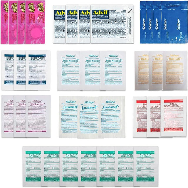 Travel Essentials Medicine Variety Pack with Travel RX Kit & Travel Medicine Kit for Travel, Work, Camping, Cruises - 37 Individually Wrapped Travel Size Medicine Packets (2 Pack)