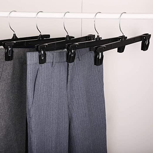 Titan Mall Pants Hangers 30 Pack 12inch Black Plastic Skirt Hanger with Non-Slip Big Clips and 360 Rotatable Hook, Durable and Sturdy Plastic Hanger, Elegant and Economical for Hanging Pants