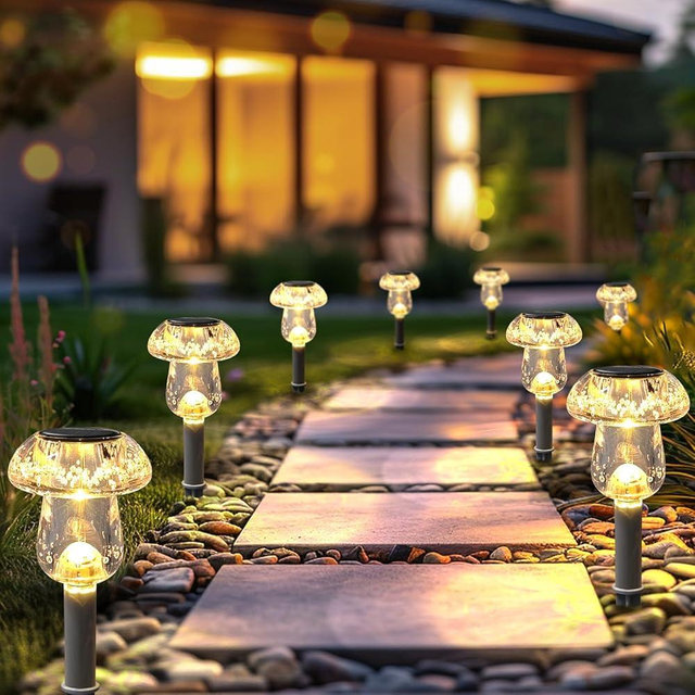 Solar Lights Outdoor, 16 Pack Solar Pathway Lights Outdoor, Solar Powered LED Mushroom Solar Garden Lights, Outdoor Solar Lights for Yard, Landscape, Path, Patio,Outside,Driveway,Backyard (Warm White)