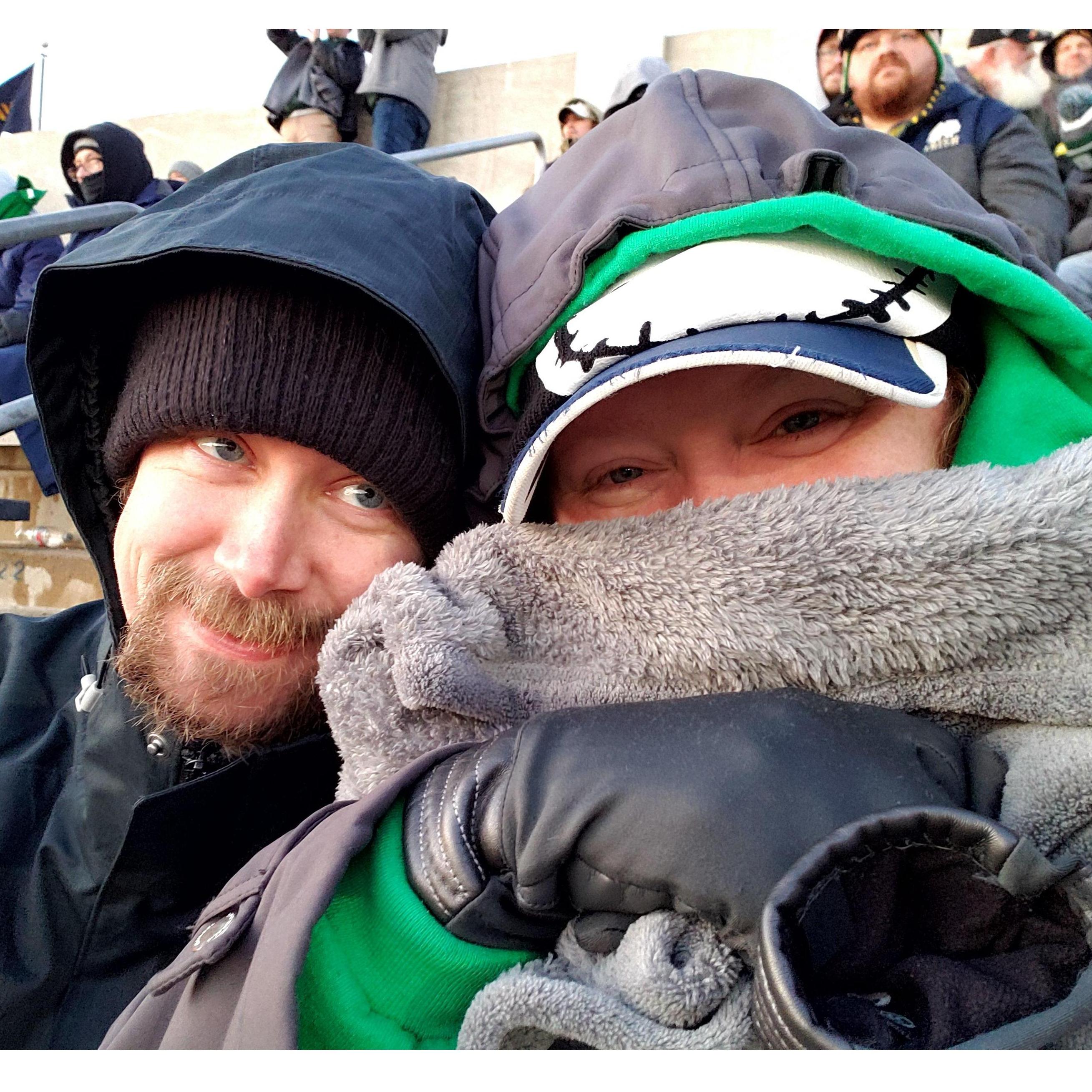 One of our traditions (prior to the pandemic)...Go IRISH!!! This time it was cold!!