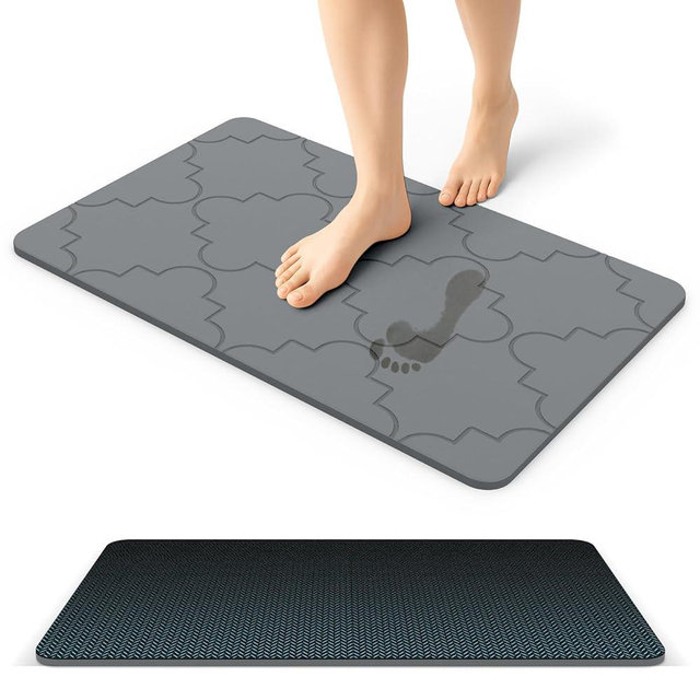 Extra Large Stone Bath Mat with Non-Slip Rubber Back, 31.5" × 19.7", Super Absorbent Diatomaceous Earth Mat for Bathroom, Quick Drying Shower Rugs for Bathtub, Easy to Clean, Dark Grey