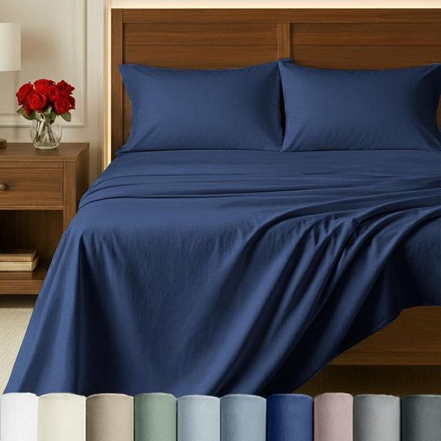 California Design Den Full Size Bed Sheets Set - Certified Authentic Luxury 100% Egyptian Cotton Sheets, Soft Sateen, Deep Pockets with Gripper Elastic, Breathable, Durable Luxury Bedding - Navy Blue