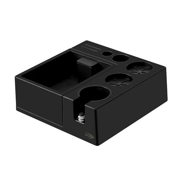 IKAPE Espresso Knock Box, Espresso Coffee Organizer Box Fit for Storage 51, 54, 58MM Espresso Tamper, Distributor, Portafilter & Puck Screen Accessories, Plastic Station Base(8 IN One)(Black)