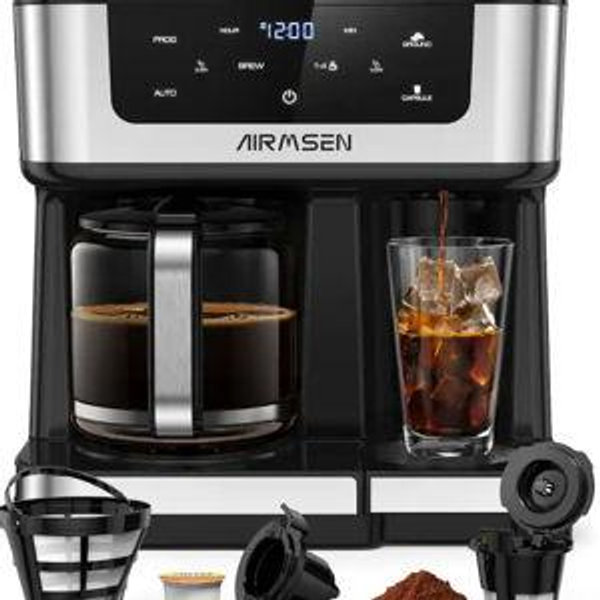 AIRMSEN - 12-Cup Drip Coffee Maker with K-Cup Combo, 2026 Upgraded, Single Serve & Carafe Coffee Machine - Black