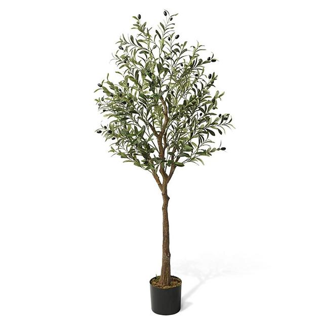CAPHAUS Artificial Olive Tree, 5 / 6 / 7 Feet Fake Potted Topiary Tree with Dried Moss, Faux Olive Branch and Fruit, Faux Plant in Pot for Indoor Home Office Modern Decoration Gift for Housewarming