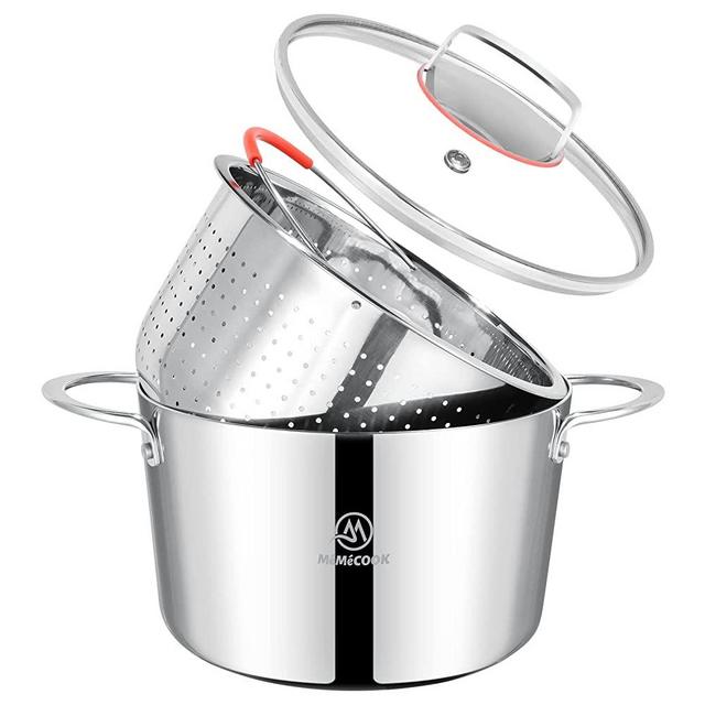 MÉMÉCOOK 6 Quart Stock Pot with lid, Pasta Pot with strainer insert, stainless steel pots for cooking, large soup pot for boiling pot, Simmering pot & spaghetti pot