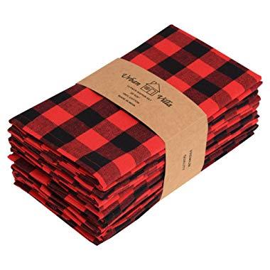 Urban Villa Dinner Napkins, Everyday Use, Premium Quality,100% Cotton, Set of 12, Size 20X20 Inch, Red/Black Oversized Cloth Napkins with Mitered Corners, Ultra Soft, Durable Hotel Quality