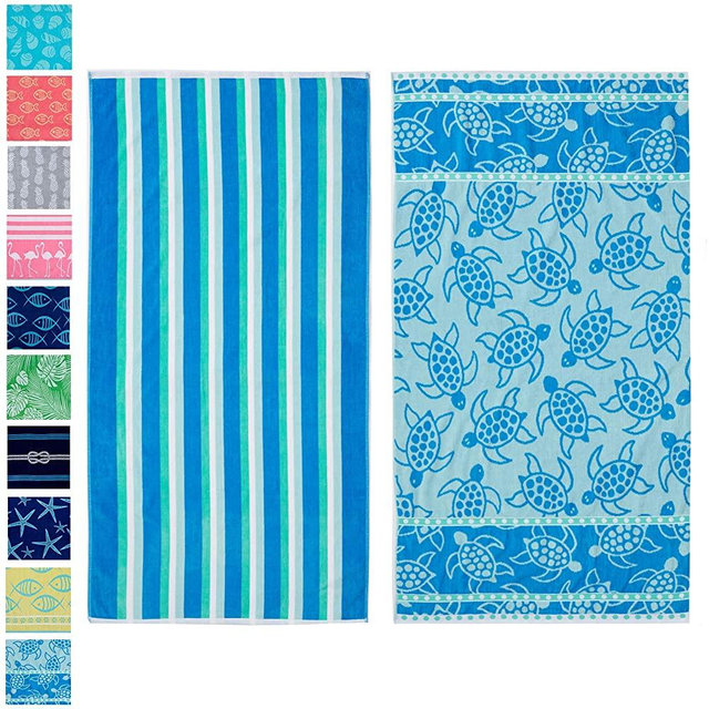 2 Pack Plush Turtle & Stripes Print Beach Towels. 100% Cotton Nautical  Beach Towels, Large Pool Towels. Maui Collection (30”x60”)