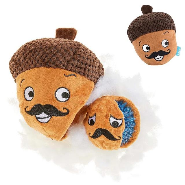 Barkbox 2 in 1 Interactive Plush Dog Toy - Rip and Reveal Dog Toy| Stimulating Squeaky Pet Enrichment and Puppy Toys | Monsieur Acorn | Small Dogs