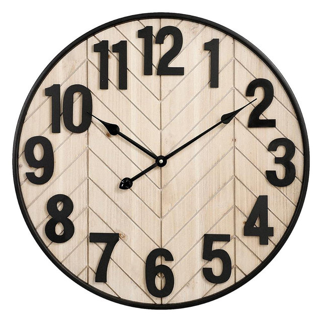 JUMBO HUMBLE 24 Inch Large Wall Clock for Living Room Decor, Rustic Wooden Farmhouse Wall Clock with Black Metal Frame, Battery Operated Non-Ticking Silent Wall Clocks for Home Decor (Brown)