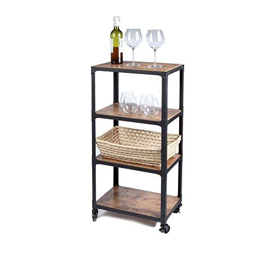 Mind Reader 4 Tier All Purpose Utility Cart, Wood/Metal, Black/Brown