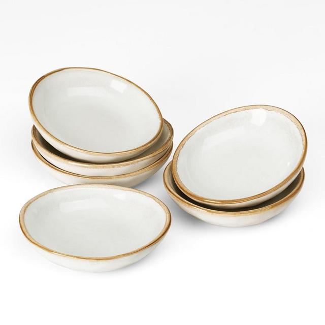 famiware Ocean Soy Sauce Dishes of 6, Oval Dipping Sauce Cups/Bowls/Dishes for Kitchen, 2.1oz Ceramic Small Bowls for Side Dishes, Appetizers, Snacks, and Sushi, Reactive Glaze, Cappuccino White