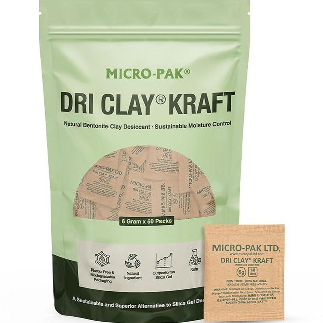 Micro-Pak Dri Clay Kraft, Highest Moisture Absorption Desiccant Packs, Silica Gel Packets Alternative, Food Safe Bentonite Clay, Desiccant Packs for Storage, Moisture Absorbers for Closet, 6gx50pcs