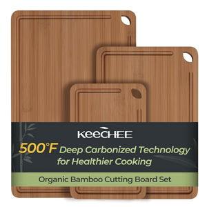 Carbonized Bamboo Cutting Board, Durable Wood Cutting Boards for Kitchen with Deep Juice Grooves & Built-in Handles, Ideal Charcuterie & Chopping for Meat, Vegetables and Fruits Ideal Kitchen Gifts
