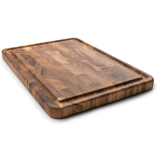 Ironwood Gourmet Charleston End Grain Board with Channel, Acacia Wood Brown 20 x 14 Inches