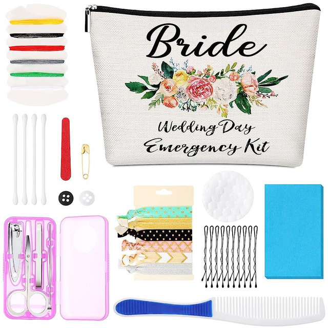 Floral Wedding Emergency Kit for Bride Wedding Survival Kit with Makeup Bag, Bride Kit Bridal Shower Gift Present Fun Engagement Present for Bride Emergency Supplies (Vintage Series)