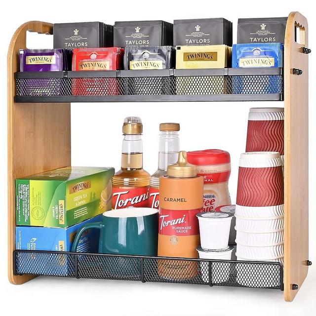 ITHSKUILL Tea Bag Organizer, Large Capacity Tea Organizer for Tea Bags, Bamboo Multi-functional Storage Coffee Bar Accessories for Home Office Kitchen Counter Cabinet Pantry Organizer