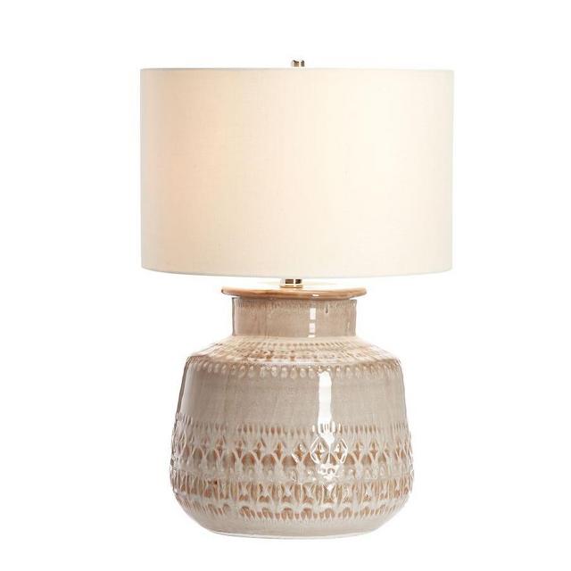 Emma Ceramic 20" Round Table Lamp, Taupe