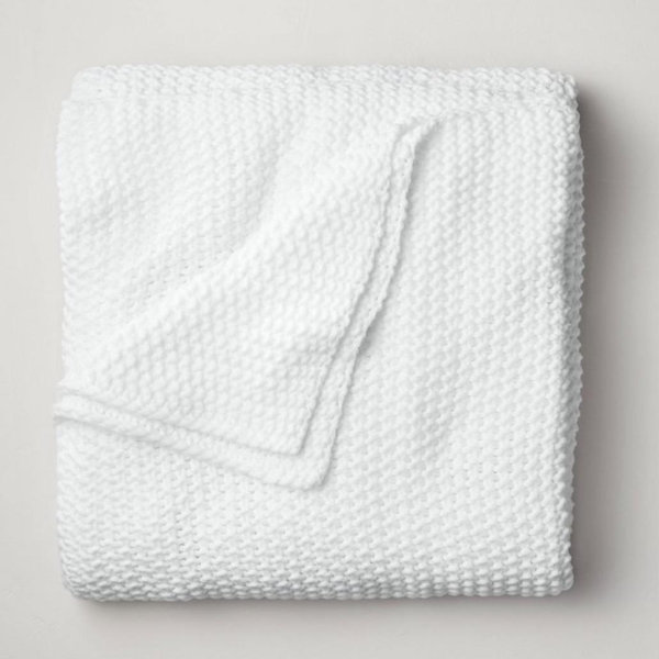 Full/Queen Chunky Knit Bed Blanket White - Casaluna™