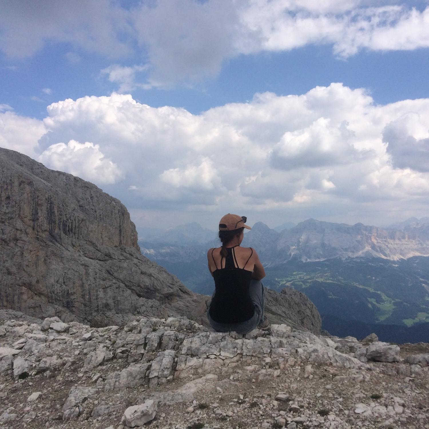 Happily hiking in the Dolomites