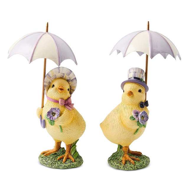 MacKenzie-Childs Pansy Party Umbrella Chicks Figures, Set of 2
