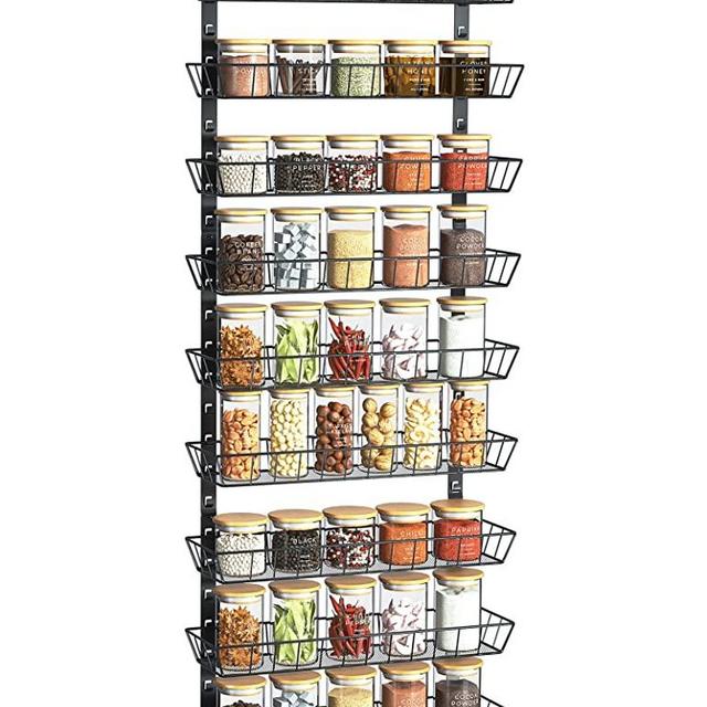 Basstop 9-Tier Wall Mount Spice Rack Organizer, Multi-use Hanging Large Spice Shelf Storage for Kitchen Pantry Cabinet Door, Adjustable Seasoning Organizer Racks- Easy To Install