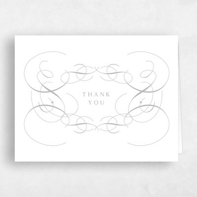 Metallic Silver, Grey Wedding Thank You - Ventana Landscape Letterpress