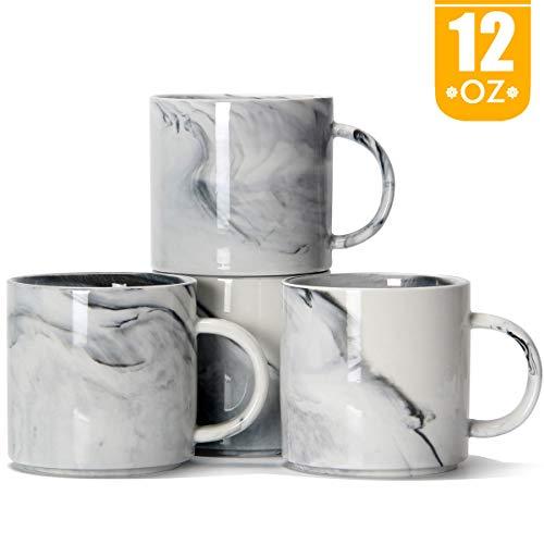 12 oz Stackable Coffee Mugs, Smilatte M101 Novelty Marble Ceramic Cup for Boy Girl lover, Set of 4, Gray