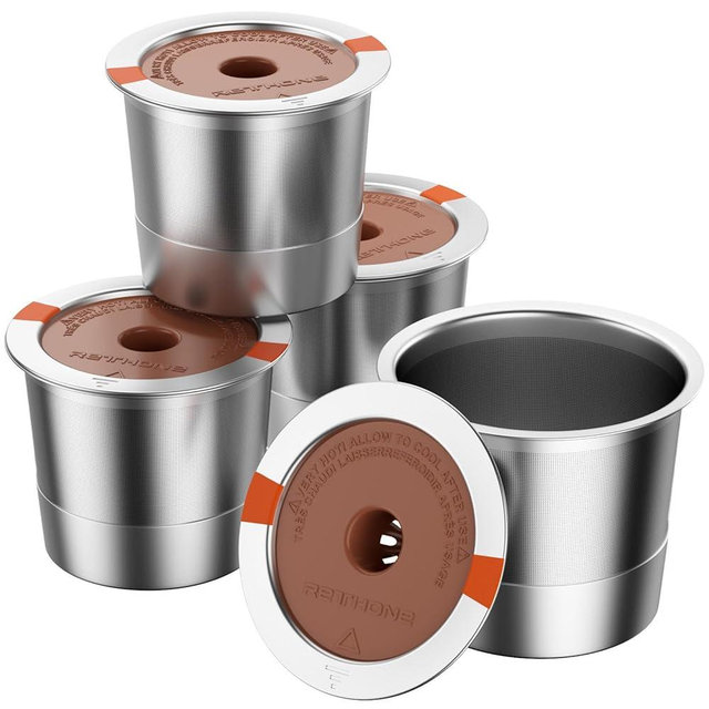 RETHONE K Cup Reusable Coffee Pods Compatible with Keurig 1.0 & 2.0 Coffee Machines, Stainless Steel Reusable K Cups Brewers Refillable K Cups (4 Pack)