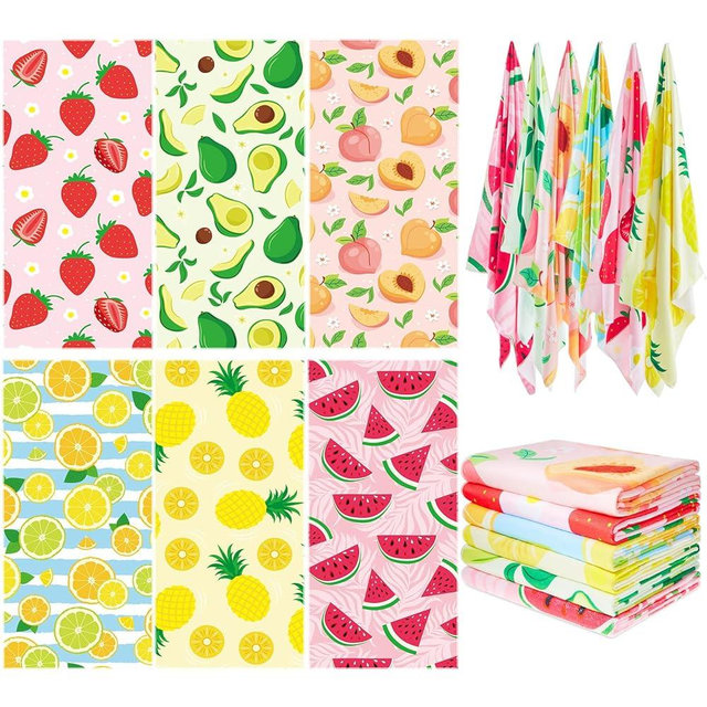 VitalCozy 6 Pcs Microfiber Beach Towel 28 x 59 Inch Oversized Large Quick Dry Lightweight Cute Bath, Pool, Camping, Travel Thin Sand Free Towel for Women Adults Swimming Picnic Sport(Fruit Style)