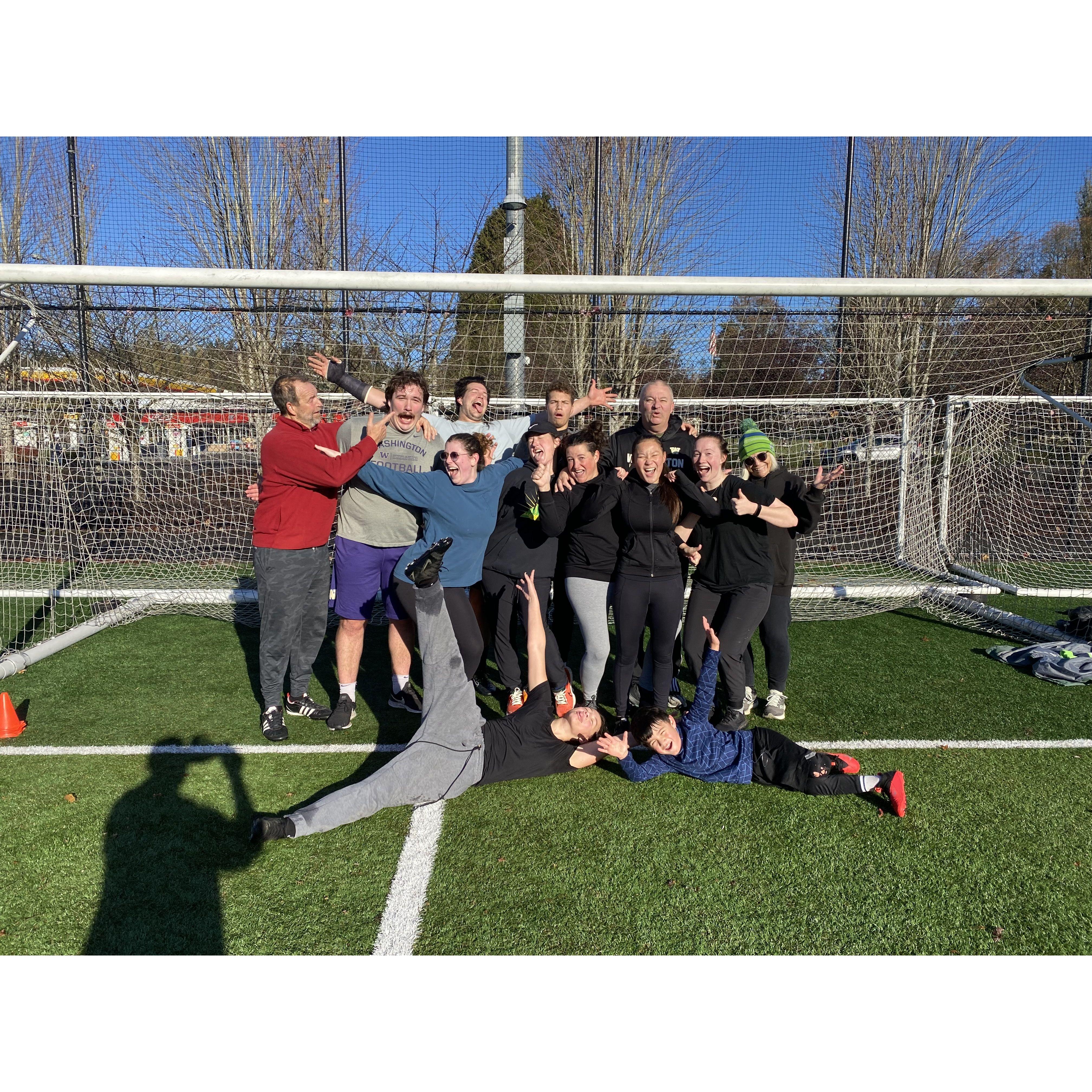 The annual thanksgiving soccer game with the Clinch- Reed- Saga- Hannah crew.