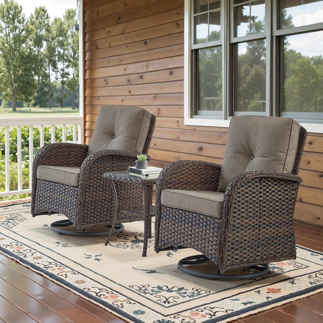 Belord Patio Wicker Chairs Swivel Rocker - Outdoor Swivel Rocking Chairs Set of 2 with Rattan Side Table, Patio Swivel Glider Chair 3 Piece Patio Furniture Sets for Patio Porch Pool Brown/Grey