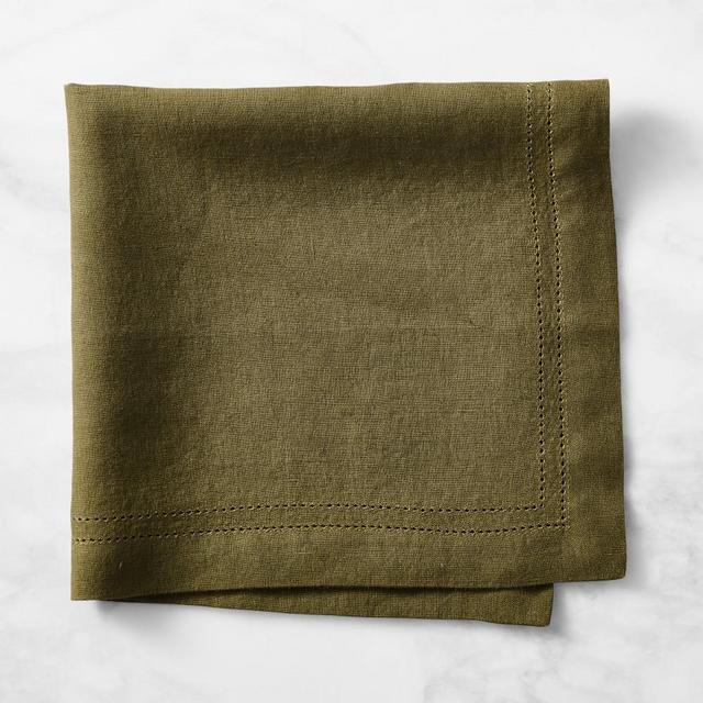 Linen Double Hemstitch Napkins, Set of 4, Olive
