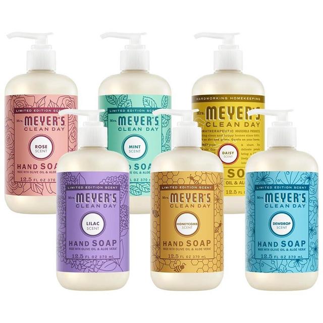 Mrs. MEYER'S Clean Day Liquid Hand Soap Variety Pack 12.5 Fl Oz Each, 1 CT (Rose + Lilac + Mint + Daisy + Dewdrop + Honeycomb)