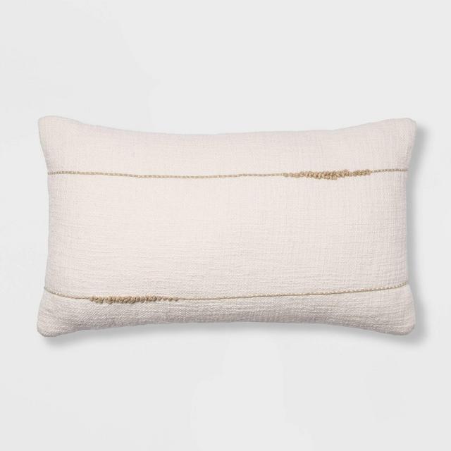 Embroidered Thin Line Lumbar Throw Pillow Tan/Cream - Project 62™
