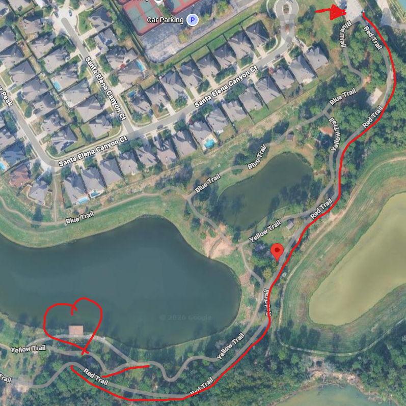 Park map.
Follow paved trail
Redtrail