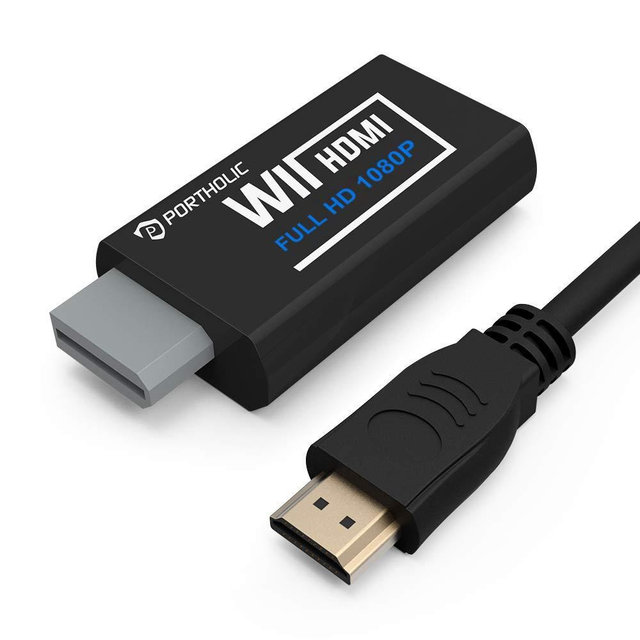 PORTHOLIC Wii to HDMI Converter 1080P for Full HD Device, Wii HDMI Adapter with 3.5mm Audio Jack&HDMI Output Compatible with Wii, Wii U, HDTV, Monitor-Supports Wii Display Modes 720P