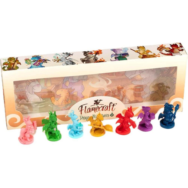 Lucky Duck Games Flamecraft Board Game Dragon Miniatures (Series 2) - Set of 7 Colorful Dragon Figures, 35-40mm Scale, Includes Hot Dog, Starburst, Thistle, and More! Made