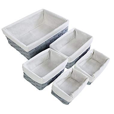 Juvale Nesting Basket - 5-Piece Utility Storage Baskets, Light Gray Wicker Decorative Organizing Baskets, Baskets Shelves for Kitchen, Bathroom Bedroom - 2 Small, 2 Medium, 1 Large