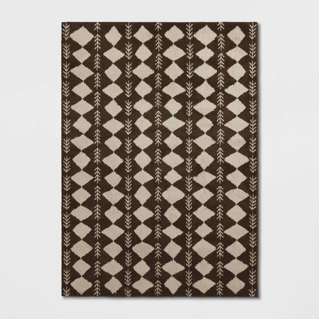 7'x10' Irregular Diamond Shag Area Rug Brown - Threshold™: Living Room, Tufted, Fade & Stain-Resistant