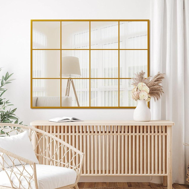 Suidia Wall Mirror, 30" x 40" Window Decorative Mirrors, Metal Framed Wall Decor Wall-Mounted Mirrors for Bedroom, Living Room, Entryway, Gold