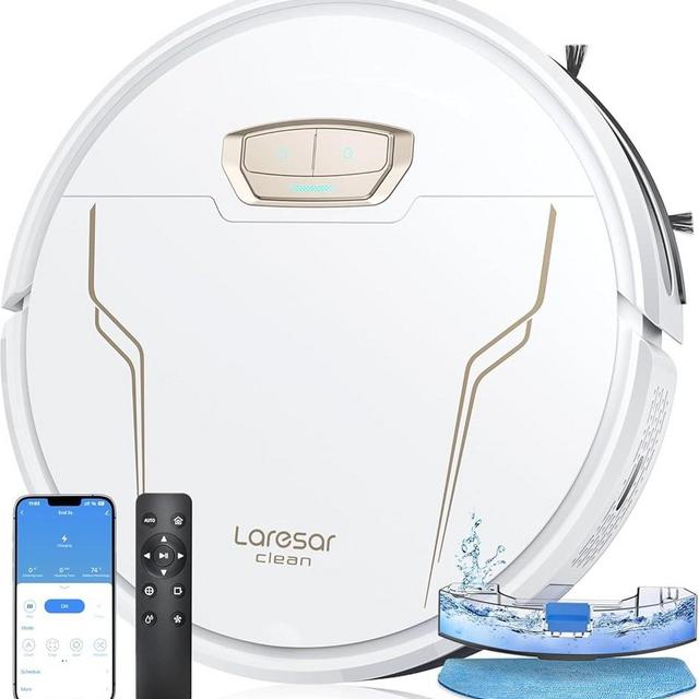Laresar Clean Robot Vacuum and Mop 4000Pa Suction, 3 in 1 Robotic Vacuums with Self-Charging, 150mins Runtime, App/Remote/Voice Control, Robot Vacuum for Pet Hair, Carpet, Hard Floor(White)